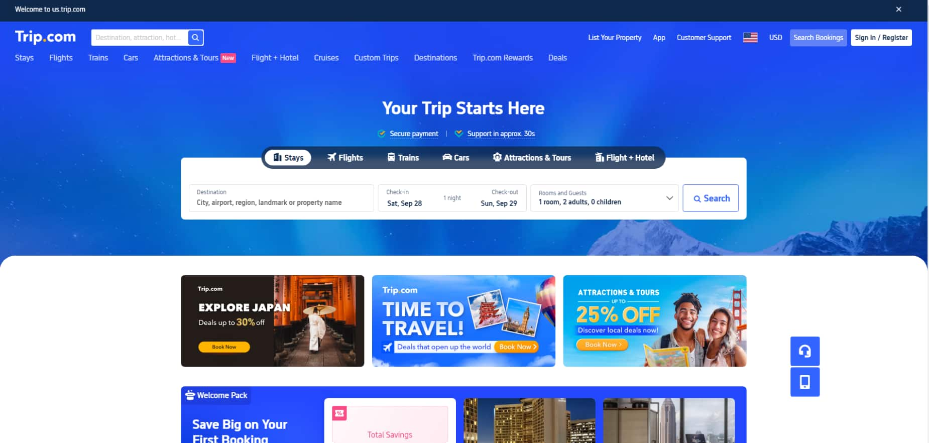 Trip website home page