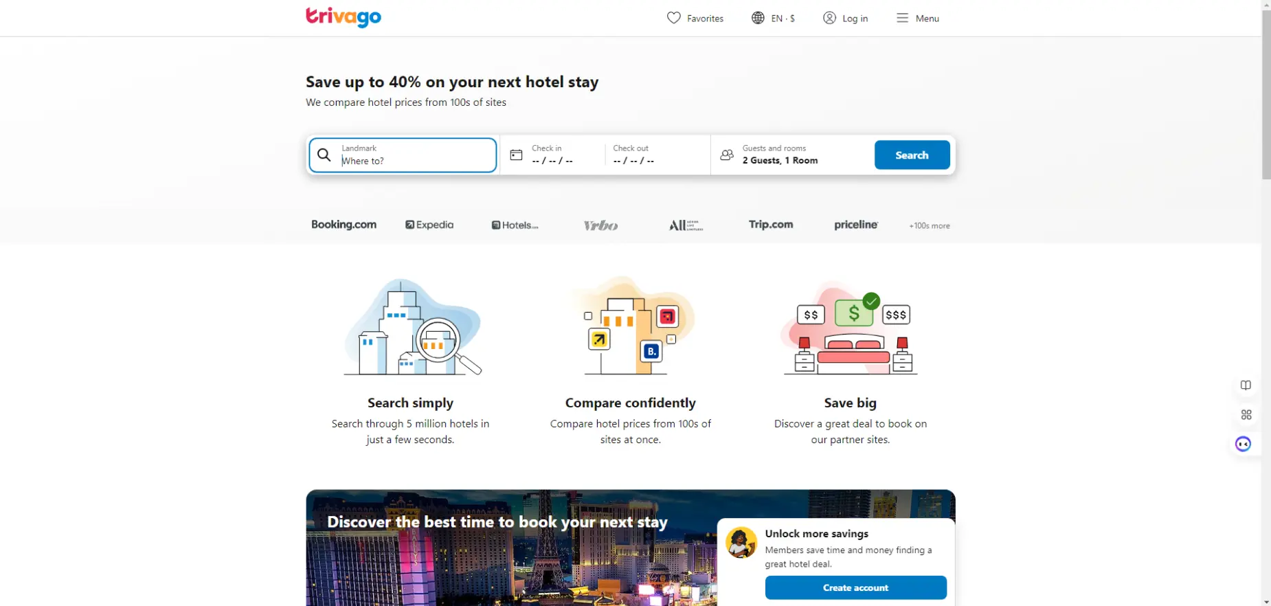 Trivago Website home page